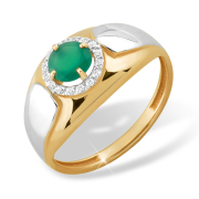 Золотое кольцо с зелёным агатом и фианитами