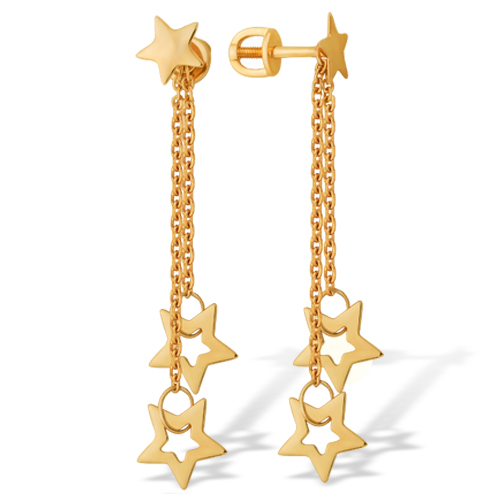 Серьги-цепочки из золота "звездочки"