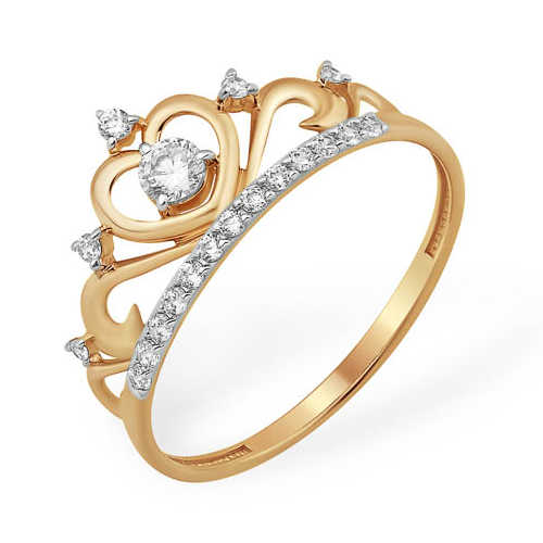 Миниатюрное кольцо из золота с фианитами в виде короны