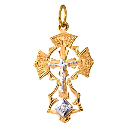 Крест из красного и белого золота с фианитом