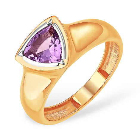Золотое кольцо с аметистом триллион