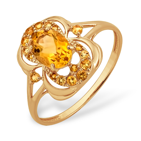 Кольцо из золота с цитрином и фианитами