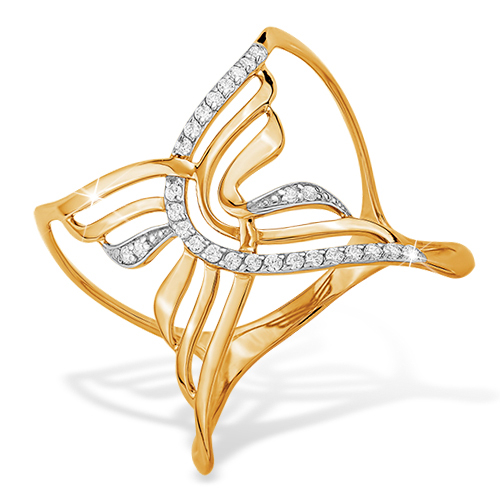 Кольцо "бабочка" из золота с фианитами