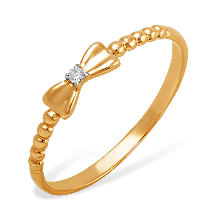 Золотое кольцо "бантик" с фианитами