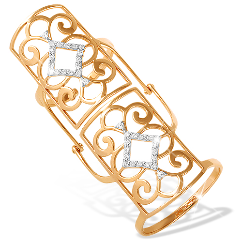 Кольцо на две фаланги из золота с фианитами