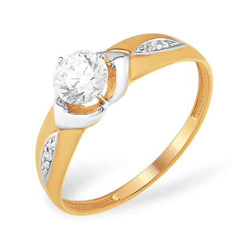 Золотое кольцо с кристаллом Сваровски и фианитами
