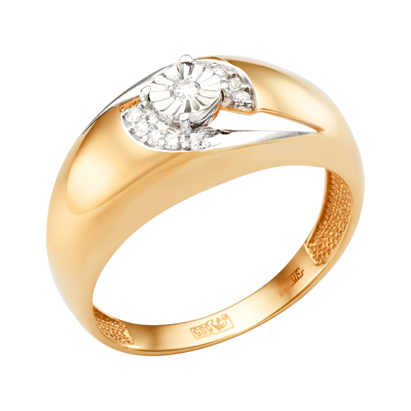 Золотое кольцо с бесцвтными фианитами