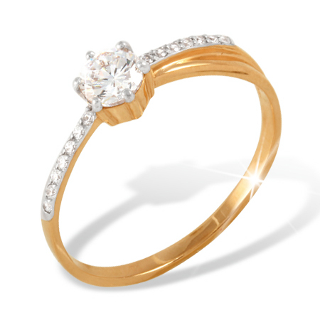 Золотое кольцо с кристаллом Swarovski и фианитами