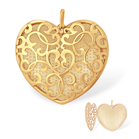 Открывающийся кулон в форме сердца на цепочку из золота с узорами
