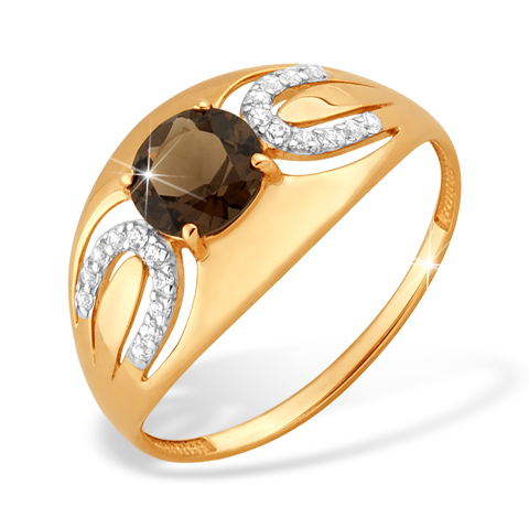 Золотое кольцо с раух-топазом и фианитами