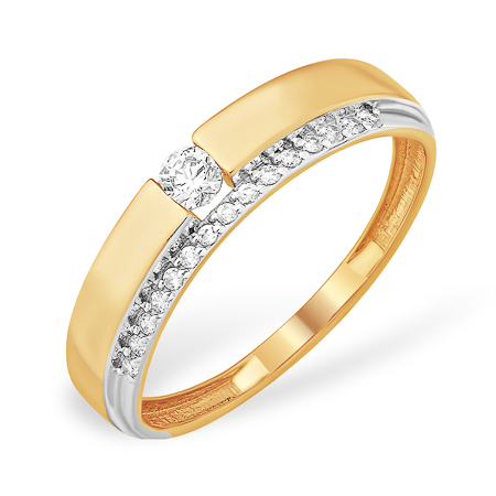 Золотое кольцо с кристаллом Сваровски и фианитами