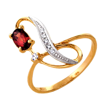 Золотое кольцо с гранатом и фианитами