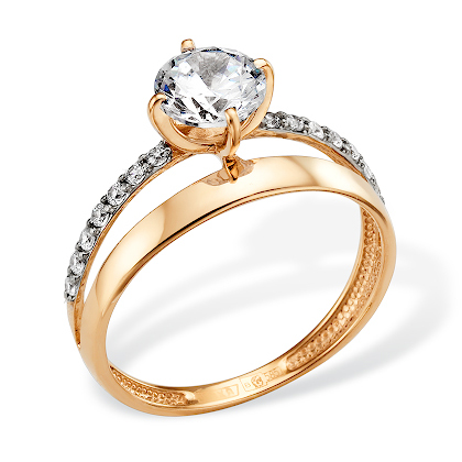 Золотое кольцо с крупным бесцветным фианитом