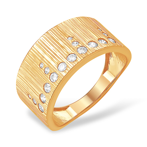 Широкое золотое кольцо с фианитами