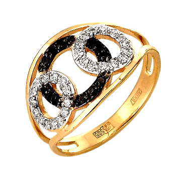 Кольцо из золота с черными и белыми фианитами