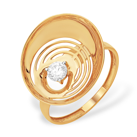 Объёмное золотое кольцо с фианитом