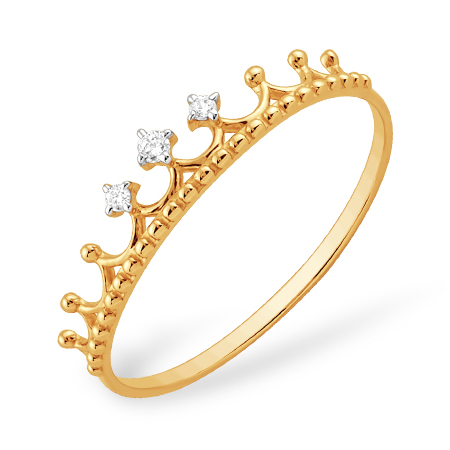 Золотое кольцо "корона" с фианитами