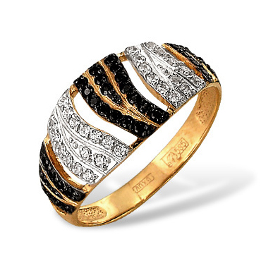 Кольцо из золота с черными и белыми фианитами