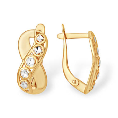 Золотые серьги в форме "бесконечность" с алмазной гранью