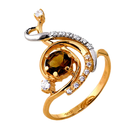 Кольцо из золота с раух-топазом и фианитами