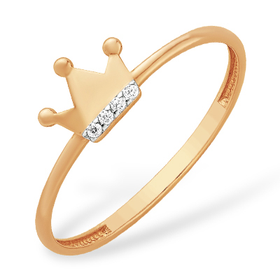 Золотое кольцо "корона" с фианитами