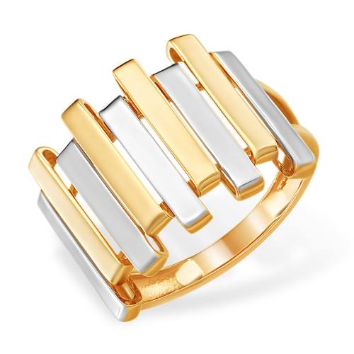 Широкое золотое кольцо с родиевым покрытием