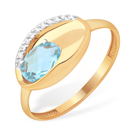 Золотое кольцо овальной формы с голубым топазом
