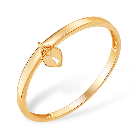 Тонкое золотое кольцо с подвеской "сердце"