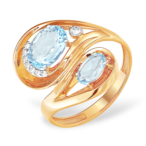 Золотое кольцо с голубыми топазами
