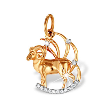 Подвеска знак зодиака "овен" из красного золота с фианитами