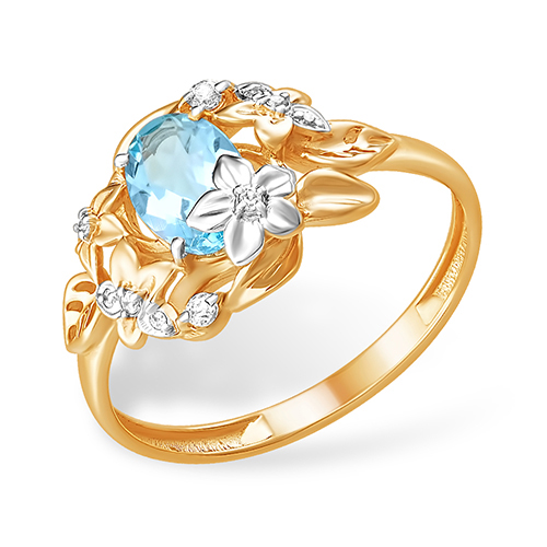 Золотое кольцо "цветы" с топазом