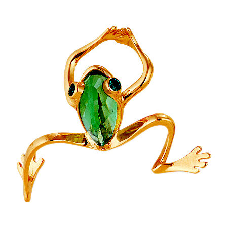 Подвеска "лягушка" из красного золота с зелеными фианитами