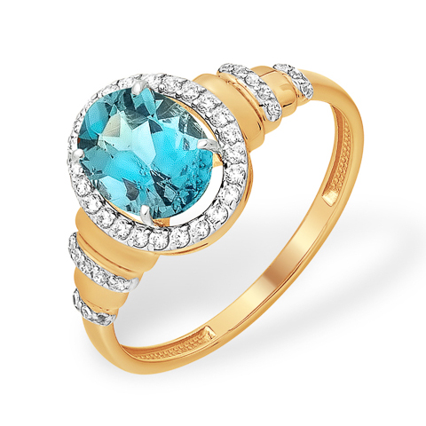 Кольцо из золота с голубым топазом и фианитами