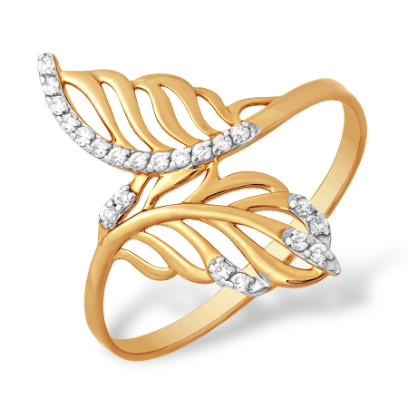 Кольцо "листики" из золота с фианитами