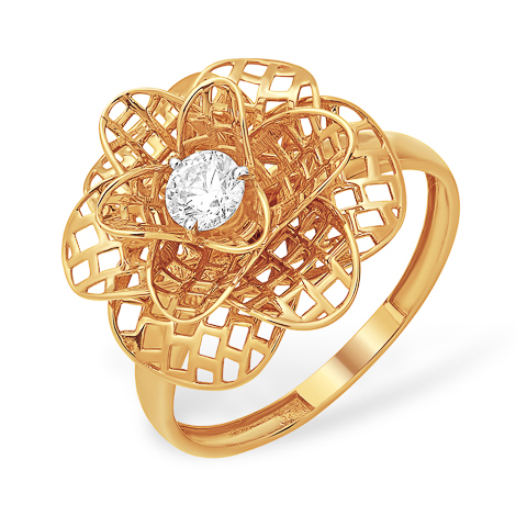 Объёмное золоте кольцо в виде цветка