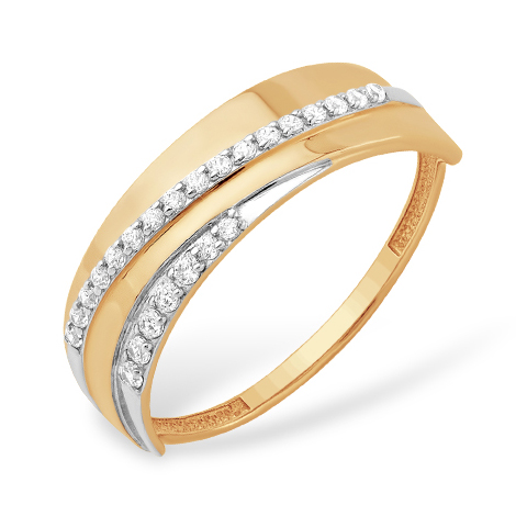 Классическое кольцо из золота с родированием и фианитами