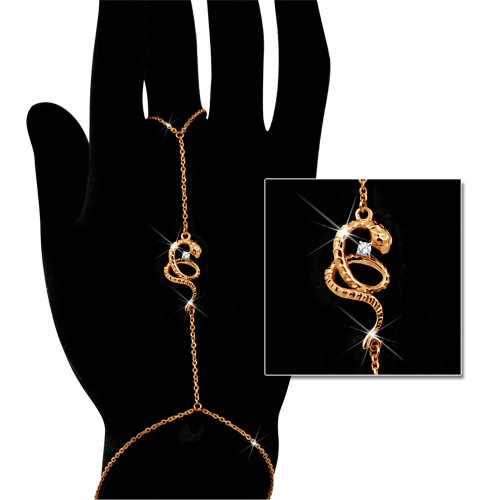 Золотой слейв-браслет "змея" с фианитом
