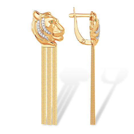 Серьги-цепочки из золота "тигр"