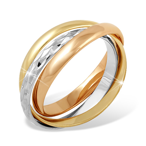 Три переплетённых кольца из белого, красного и жёлтого золота
