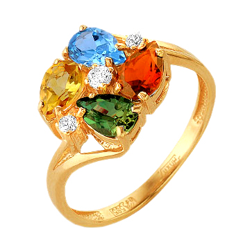 Золотое кольцо с разноцветными фианитами