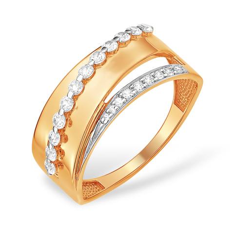 Золотое кольцо с двумя фианитовыми дорожками