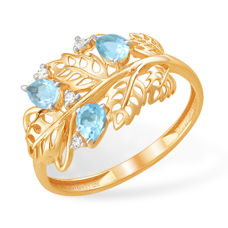 Золотое кольцо с топазами "листики"