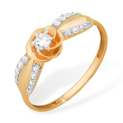 Золотое кольцо "цветочек" с кристаллом Сваровски и фианитами
