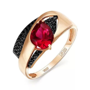 Золотое кольцо с рубиновым корундом и чёрными фианитами