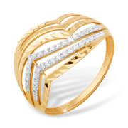 Кольцо из красного золота с фианитами и алмазной гранью