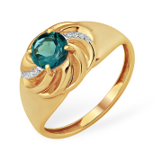Золотое широкое кольцо с лондон топазом и фианитами
