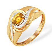 Золотое кольцо с цитрином и фианитами