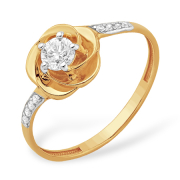 Кольцо "роза" из золота с кристаллом Сваровски и фианитами