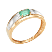 Золоте кольцо с зелёным агатом и фианитами