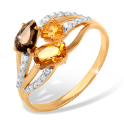 Кольцо из золота с цитринами, раух-топазом и фианитами